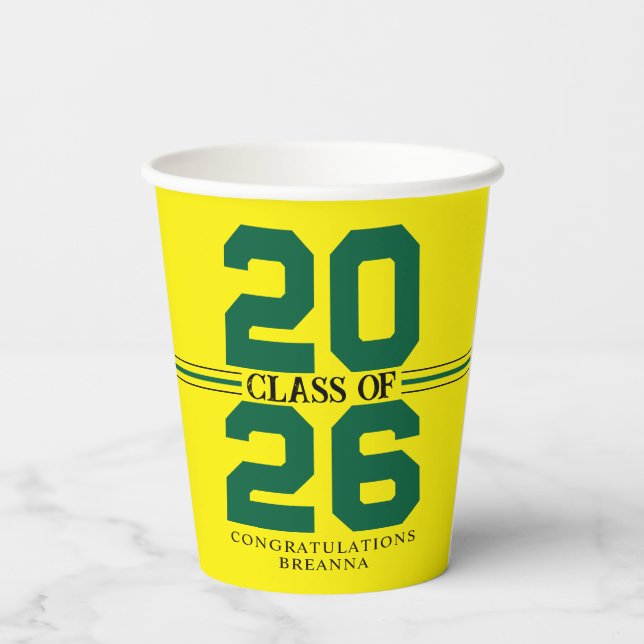 Yellow & Green Class of Personalized Graduation Paper Cups (Back)