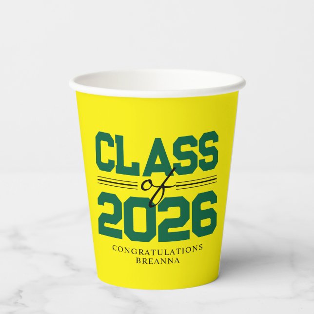 Yellow & Green Class of Year Graduation Paper Cups (Back)