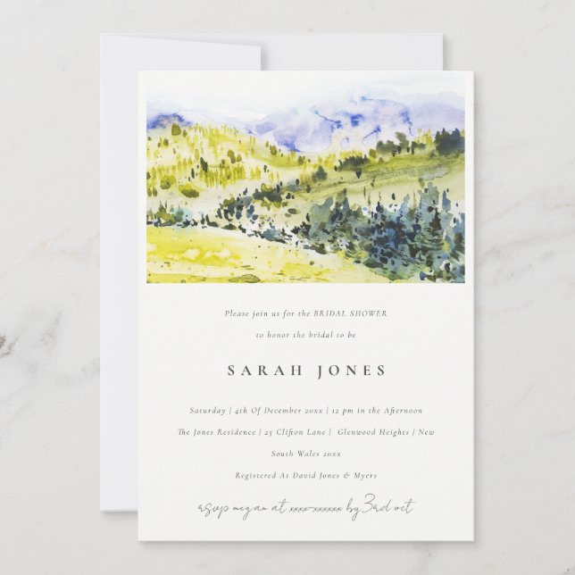 Yellow Green Countryside Hills Bridal Shower Invitation (Front)