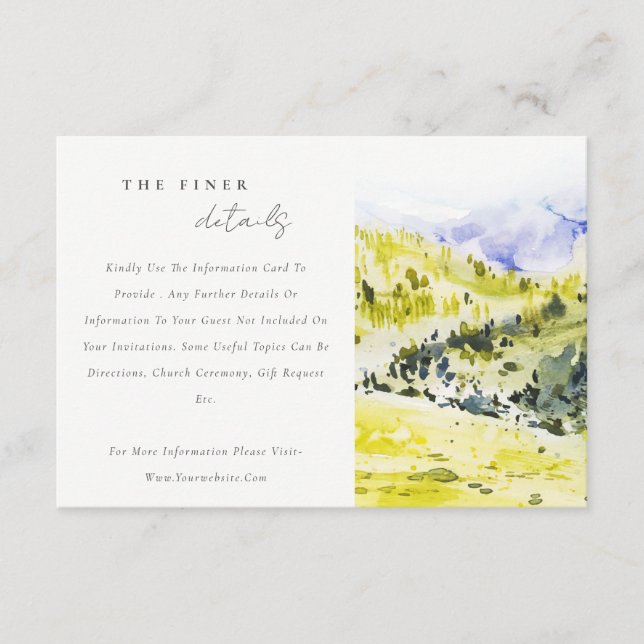 Yellow Green Countryside Hills Wedding Details Enclosure Card (Front)