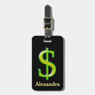 Yellow & Green Dollar Sign ($) Luggage Tag