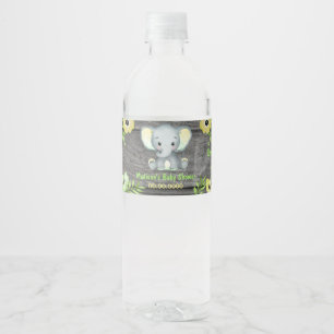 Yellow Green Elephant water bottle label neutral