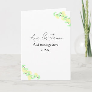 yellow green floral abstract wedding couple name d card