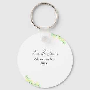 yellow green floral abstract wedding couple name d keychain
