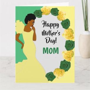 Yellow & Green Floral African American Mothers Day Card