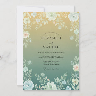 Yellow Green Floral Arch Wedding Invitation