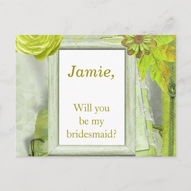 Yellow Green floral Bridesmaid Invitation (Front)