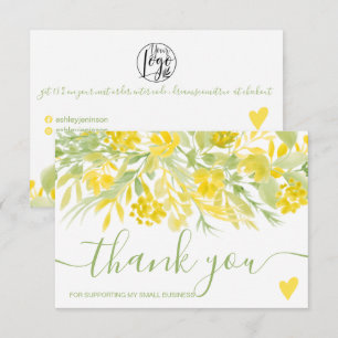 Yellow green floral watercolor order thank you card