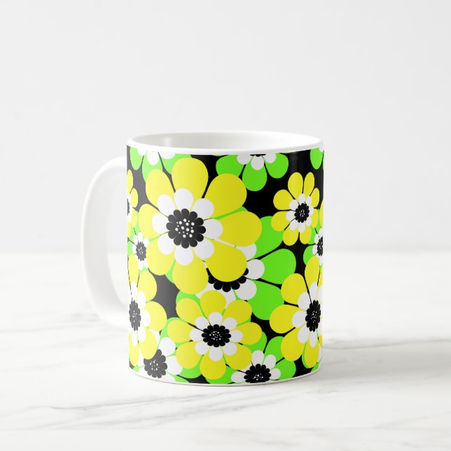 Yellow green flowers coffee mug (Front Left)