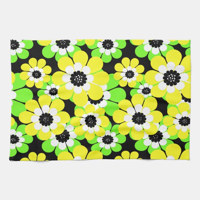 Yellow green flowers kitchen towel (Horizontal)