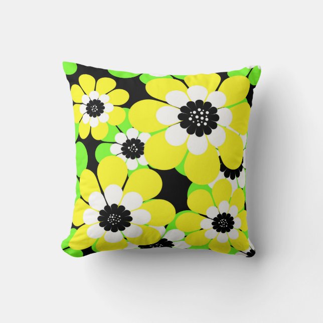 Yellow green flowers throw pillow (Front)