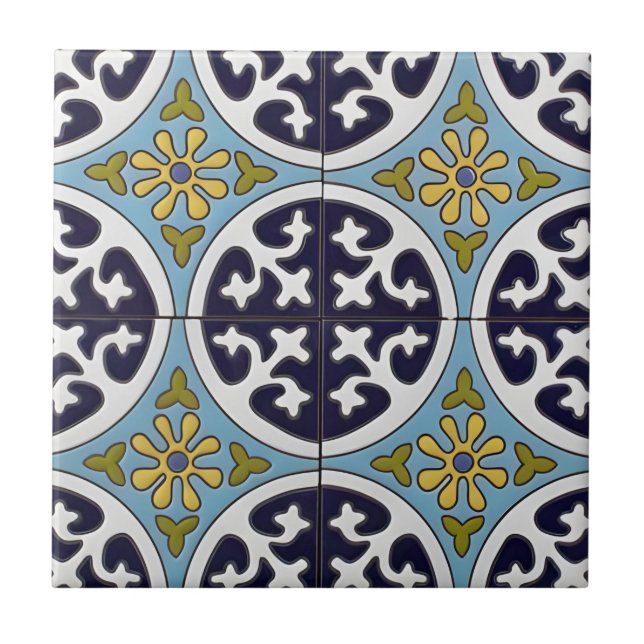 yellow green flowers tuscan  tiles (Front)
