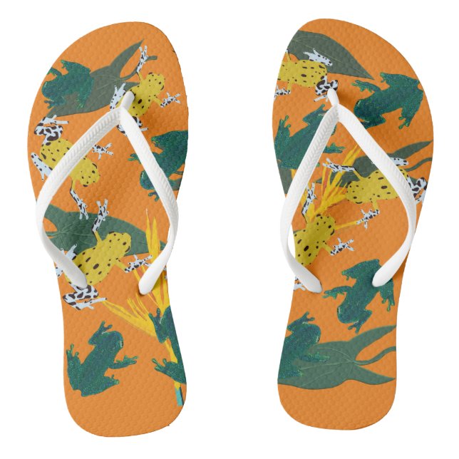 Yellow Green Frogs Pattern Flip Flops (Footbed)