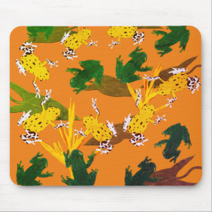Yellow Green Frogs Pattern Mouse Pad