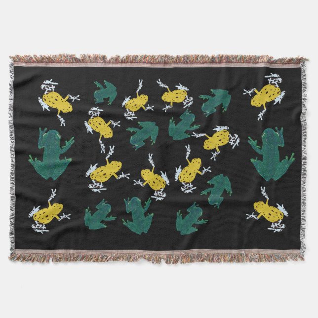Yellow Green Frogs Pattern Throw Blanket (Front)