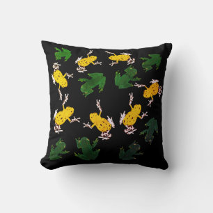 Yellow Green Frogs Pattern Throw Pillow