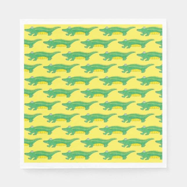 Yellow Green Gator Alligator Crocodile Croc Animal Napkin (Front)