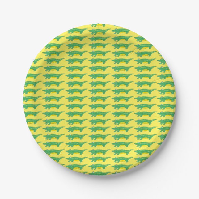 Yellow Green Gator Alligator Crocodile Croc Animal Paper Plate (Front)