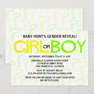 Yellow & Green Gender Reveal Baby Shower Party Invitation