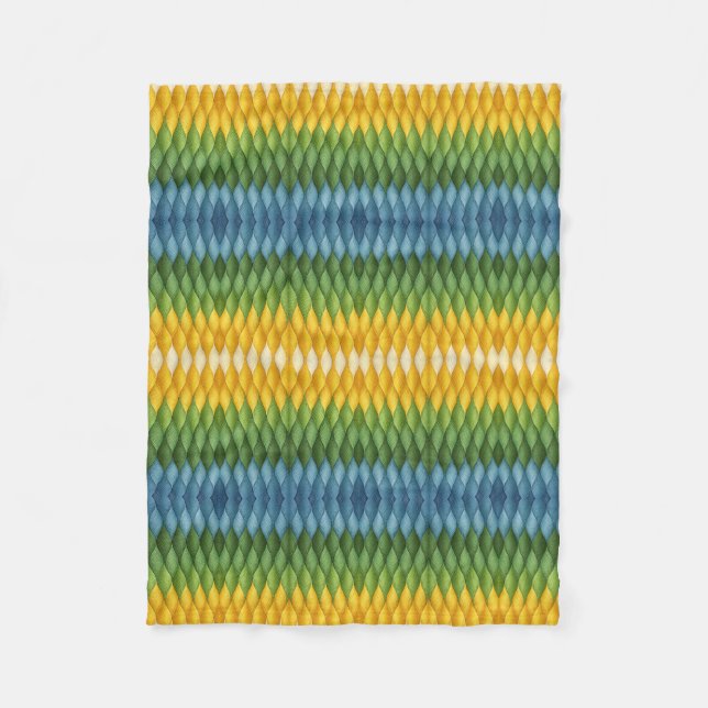 Yellow Green Geometric Wave Pattern Fleece Blanket (Front)