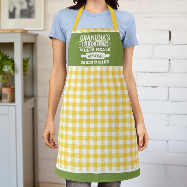 Yellow Green Gingham Grandma Meals Become Memories Apron (Creator Uploaded)