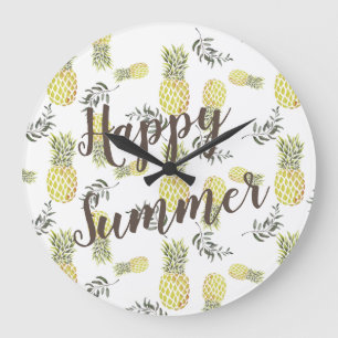 Yellow green & Gold PINEAPPLE HAPPY SUMMER Large Clock