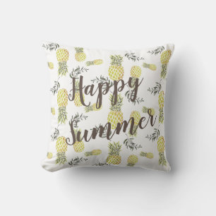 Yellow green & Gold PINEAPPLE HAPPY SUMMER Throw Pillow