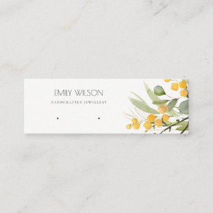 Yellow Green Gold Wattle Foliage Earring Stud Hoop Mini Business Card