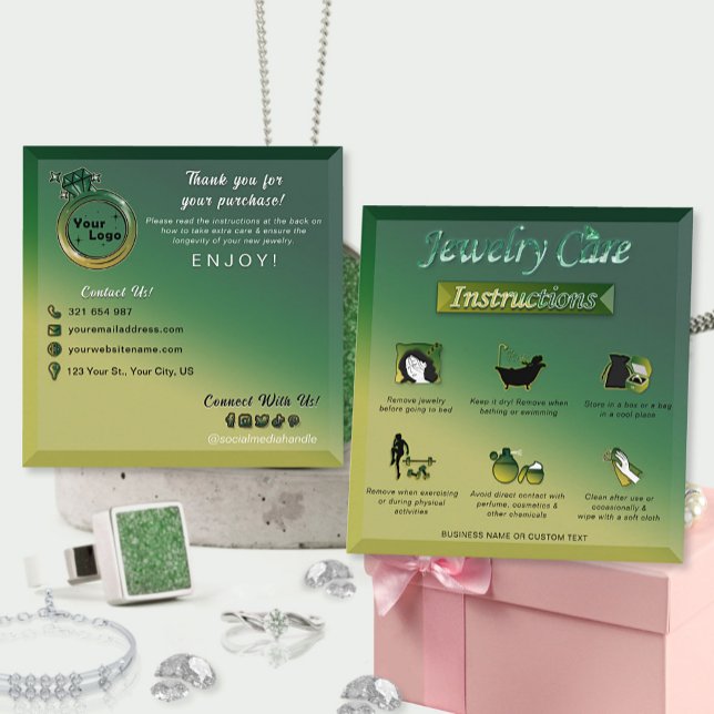 Yellow Green Gradient Beautiful Jewellery Care Tip Enclosure Card (Creator Uploaded)