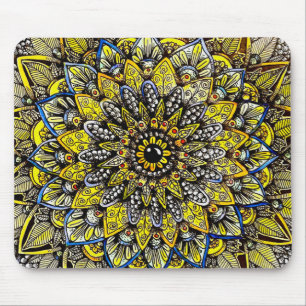 Yellow Green Hand Drawn Mandala Design Mouse Pad