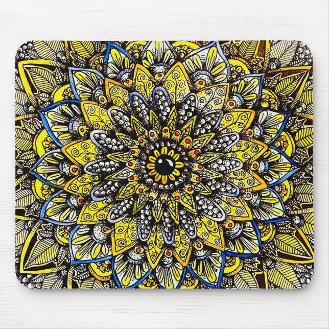 Yellow Green Hand Drawn Mandala Design Mouse Pad (Front)