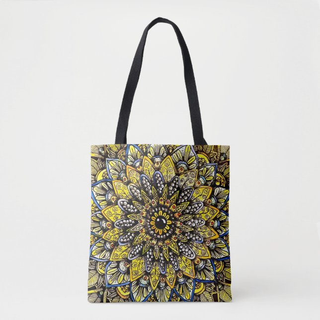 Yellow Green Hand Drawn Mandala Design Tote Bag (Front)