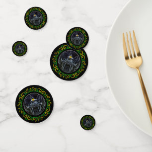 Yellow Green Haunted House Halloween Confetti