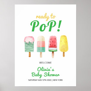 Yellow Green Ice Cream Pop Baby Shower Welcome Poster