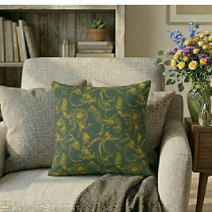 Yellow Green Lemon Botanical Pattern Throw Pillow