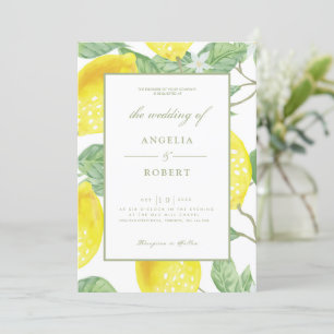 Yellow Green Lemons & Foliage Wedding Invitation