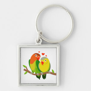 Yellow Green Lovebirds Wedding, Engagement Keychain