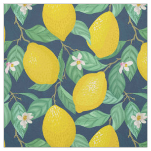 Yellow Green Navy Blue Lemon Pattern Fabric