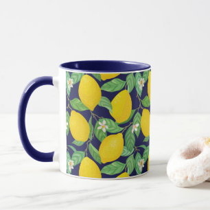 Yellow Green Navy Blue Lemon Pattern Mug