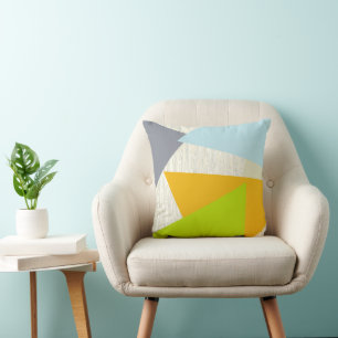 Yellow Green Orange and Tan Modern Geometric Throw Pillow