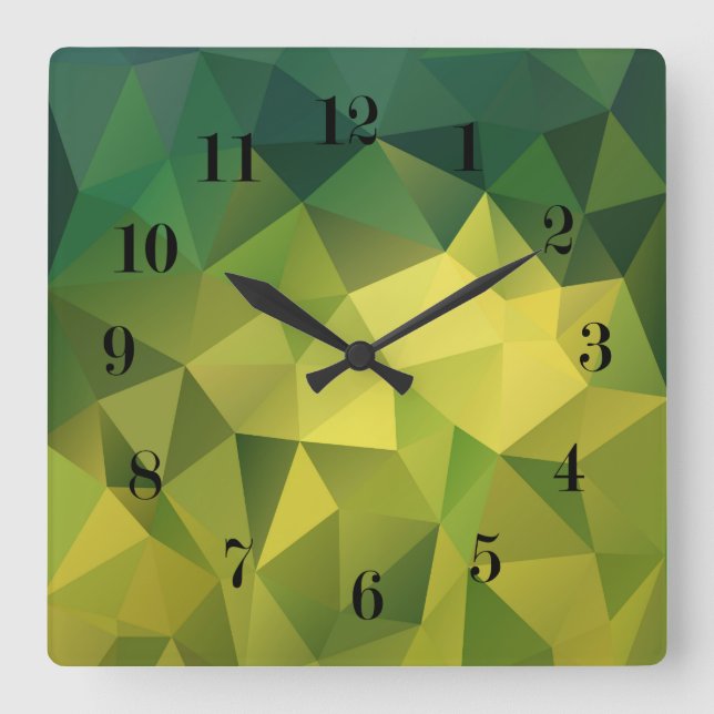 Yellow green pattern square wall clock (Front)