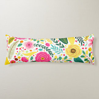 Yellow Green & Pink Floral Print Body Pillow