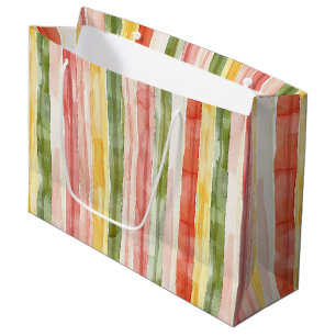 Yellow Green Pink Orange Stripes Birthday Large Gift Bag