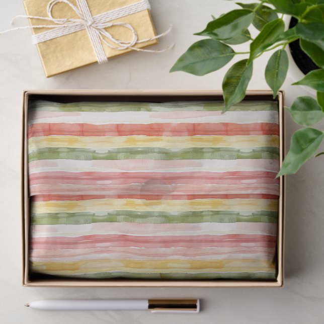 Yellow Green Pink Orange Stripes Birthday Tissue Paper (Gift)