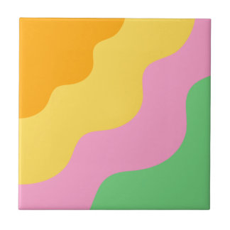 Yellow Green Pink Wavy Stripes Modern Chic Tile