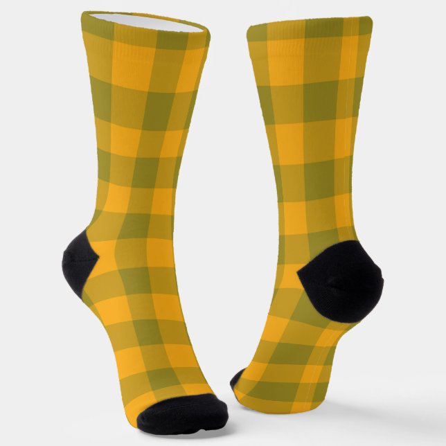 Yellow Green Plaid Chequered Pattern Socks (Angled)
