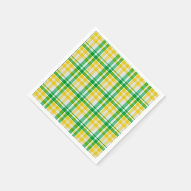 Yellow Green Plaid Pattern Check Print Tartan Napkin (Corner)