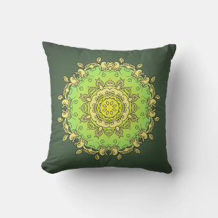 Yellow Green Psychedelic Mandala Throw Pillow