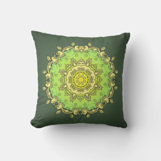 Yellow Green Psychedelic Mandala Throw Pillow