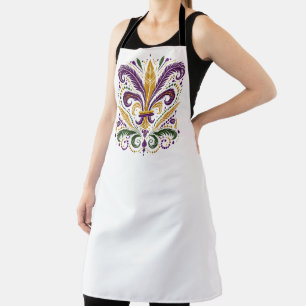 Yellow, green purple fleur de lis feathers apron